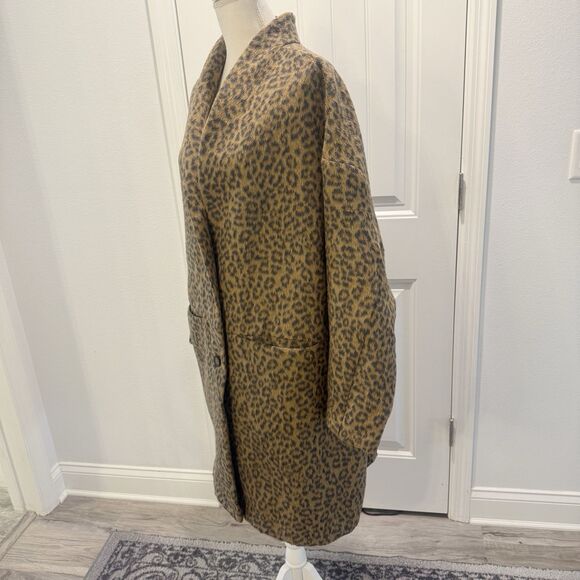 New Old Navy Leopard Print Long Line Coat 2X Textured Jacquard Tall Mob Wife - Picture 3 of 15